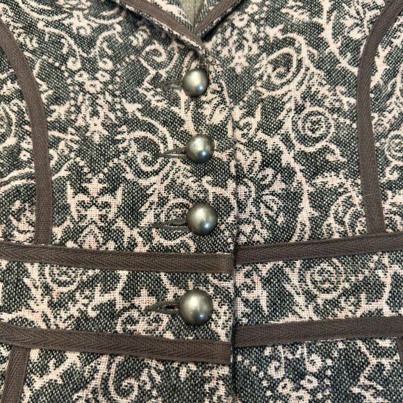 Free People Jacket Coat Sz 2 Gray Pink Jacquard Tapestry Paisley damask Piping - Picture 5 of 11